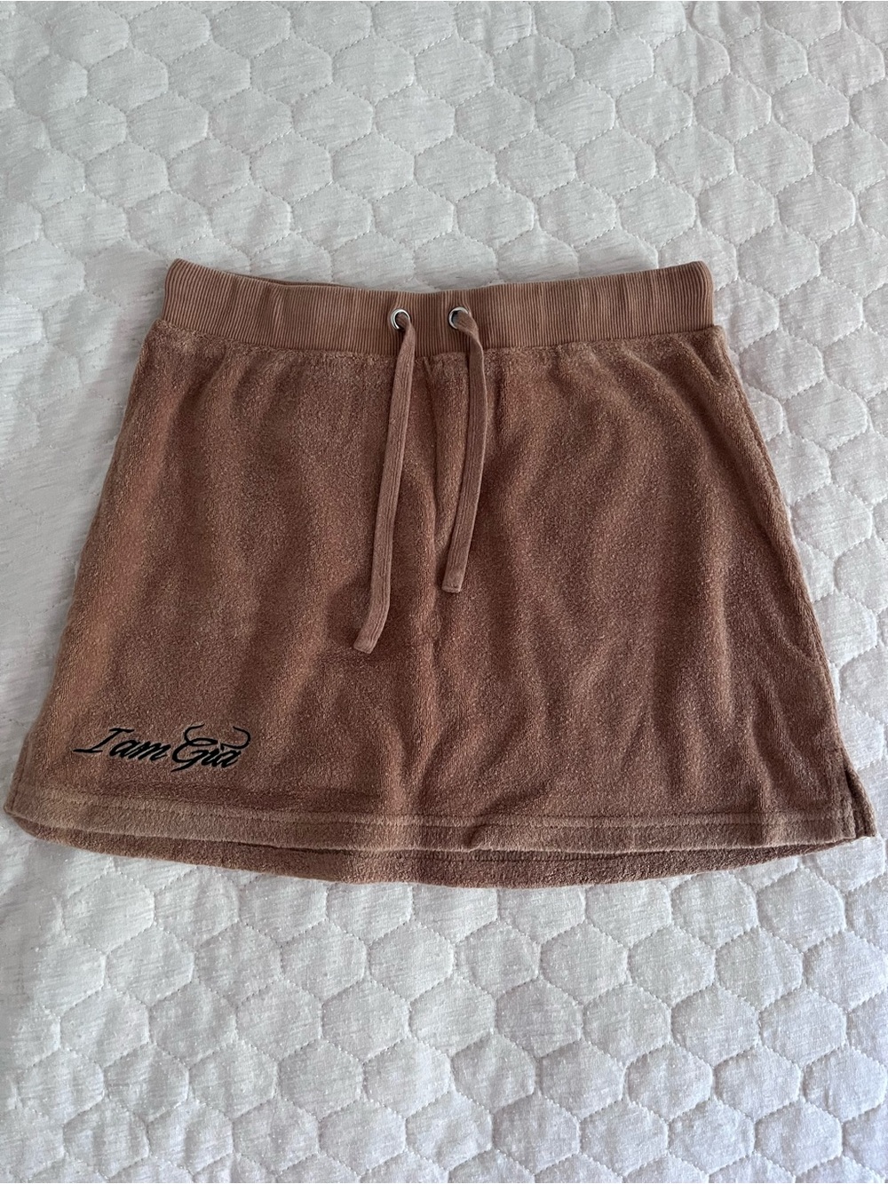 I.AM.GIA Tan Terry Drawstring Mini Skirt
